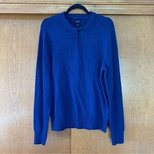 J. Crew Factory Men's Lambswool Blend Henley Sweater Navy Blue Size Medium